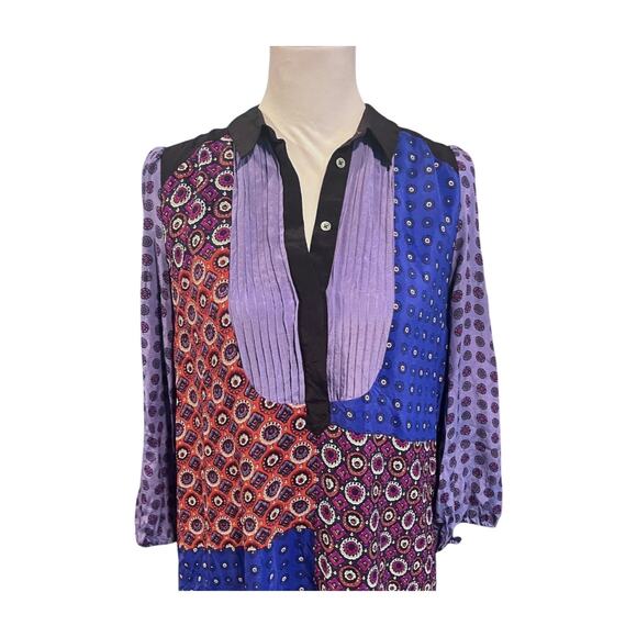 Anthropologie Moulinette Souers Silk Patchwork Shirt Dress M Boho 70s Mod Tunic - Picture 6 of 11